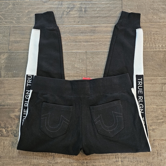 New True Religion Women's Black Joggers with White Stripes Sz Medium - Picture 3 of 7